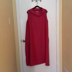 Bryn Walker Linen Cowl Neck Draped Red Poppy Color Midi Dress